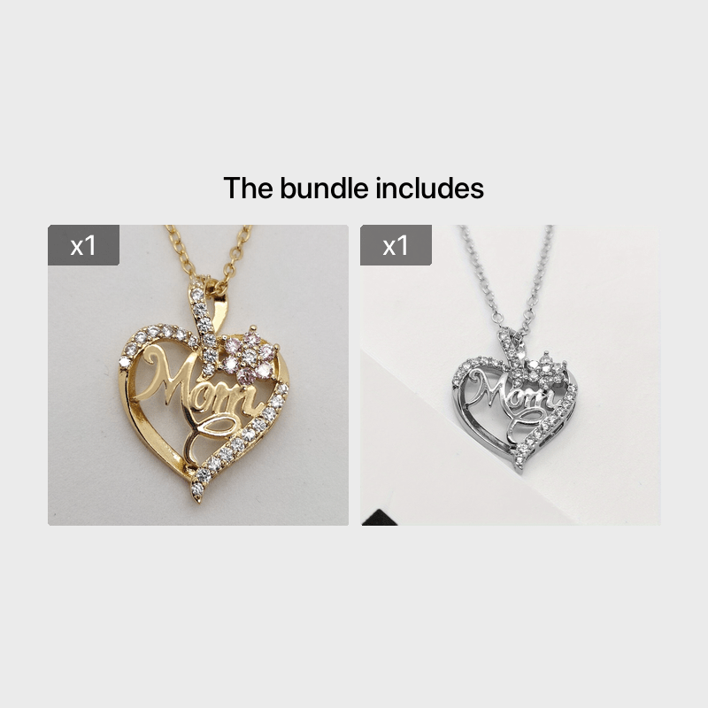 Heart & Flower Necklace Inlaid MOM Letter Pattern Neck Chain