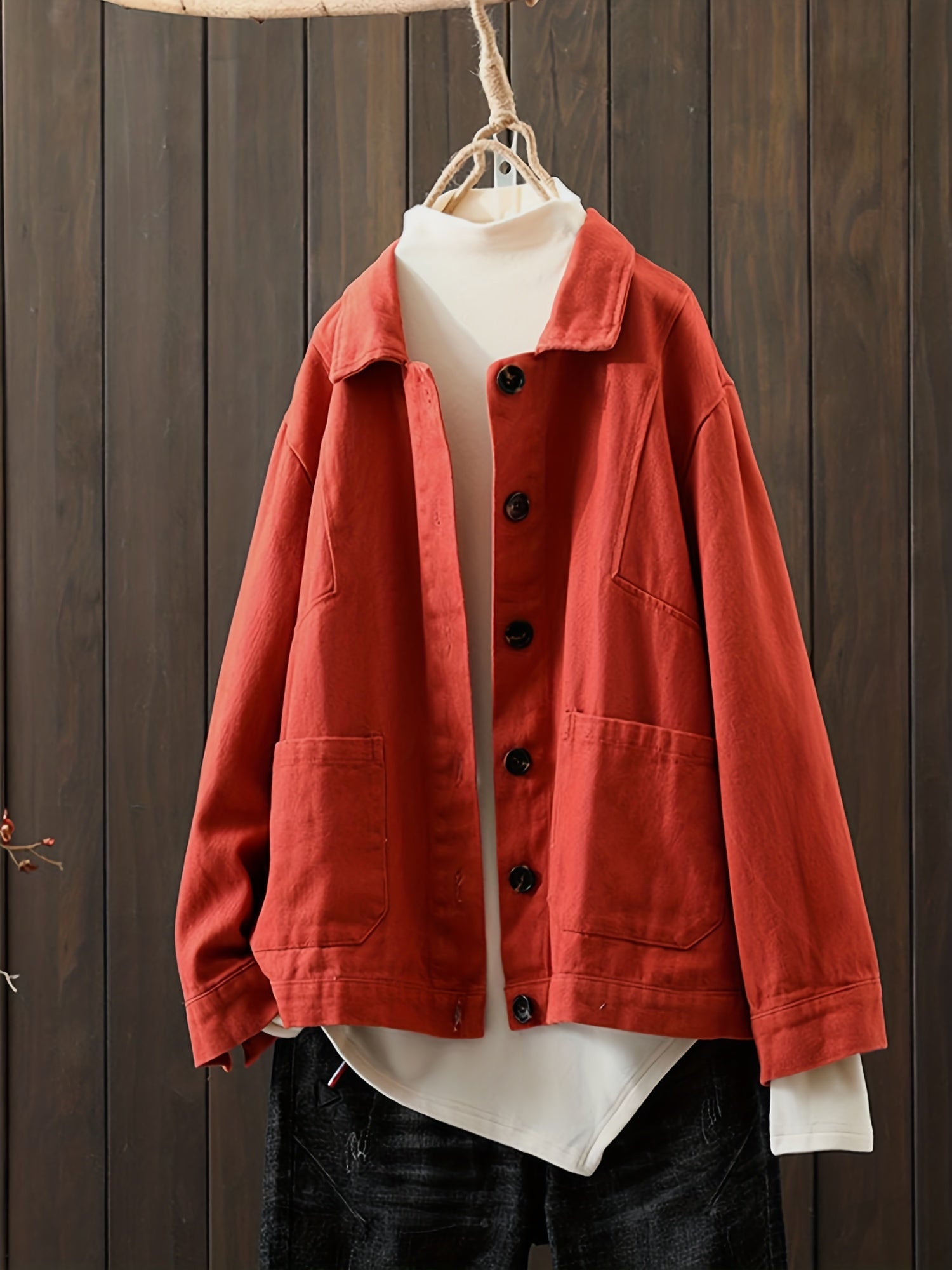 Solid Shacket Jacket with Pockets Women's Clothing