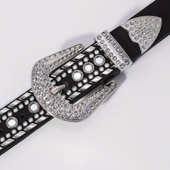 Glamorous Rhinestone Inlaid Wide Leather Belt for Men