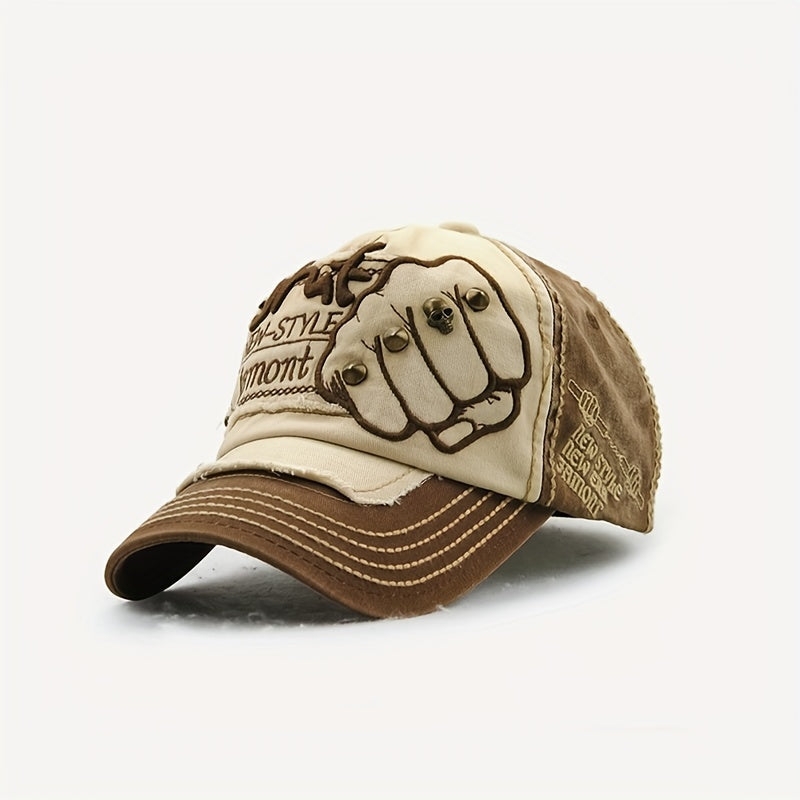 Cotton Sunshade Embroidered Fist Rivet Baseball Cap for Men