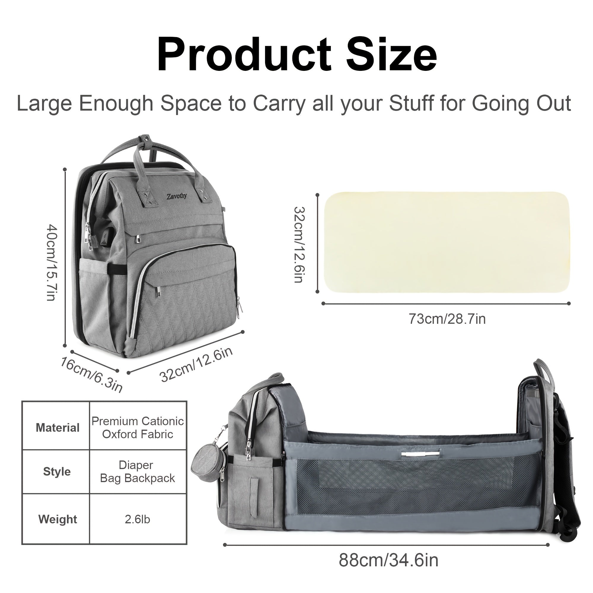 Multifunctional Backpack with Foldable Crib & USB Port