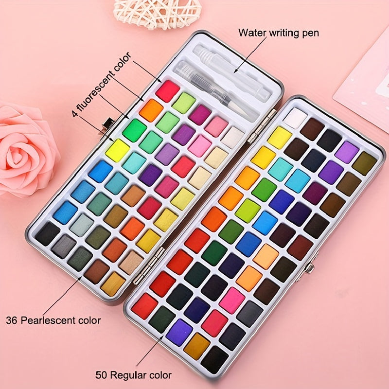 Watercolor Pigments Set 90 Colors Portable Solid Pearl Metal Art Painting