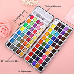 Watercolor Pigments Set 90 Colors Portable Solid Pearl Metal Art Painting