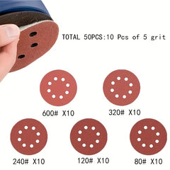 50pcs 5 8 Holes Sanding Discs 60-600 Grits Hook & Loop Random Orbital Sanders