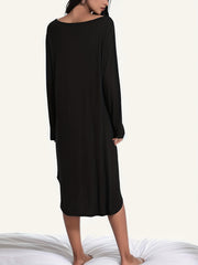 Solid NightDress Long Sleeve V Neck Pajama Dress Women's Sleepwear