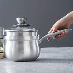 Stainless Steel Sauce Pot With Steaming Grid & Glass Lid