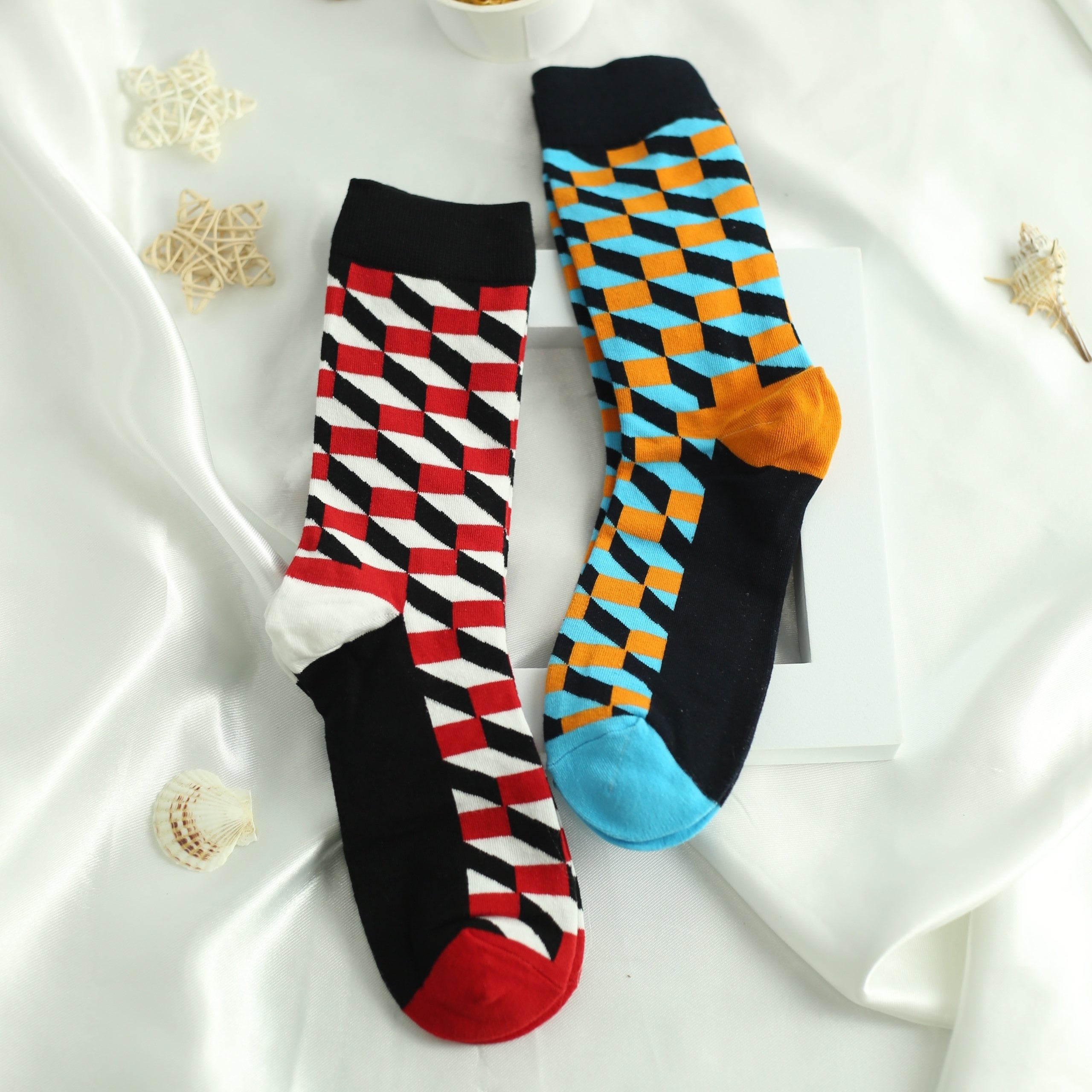 Men's Cartoon Geometric Crew Socks 2 Pairs