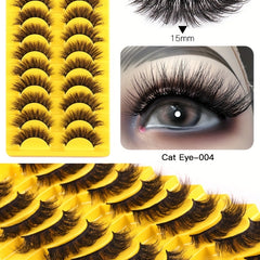10 Pairs Curly 3D Cat Eye False Eyelashes Natural Volume Faux Mink Makeup Lashes