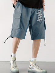 Letter Print Cargo Shorts Men's Casual Pocket Loose Fit Cargo Shorts