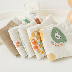 5 Pairs Bear & Cherry Print Comfy Low Cut Socks Women's Stockings & Hosiery