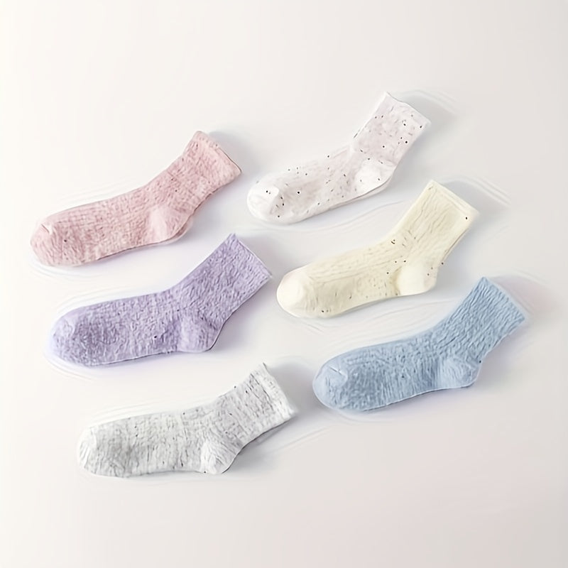 6 Pairs Fuzzy Crew Socks Women's Stockings Warm Mid Tube Soft Comfy Hosiery