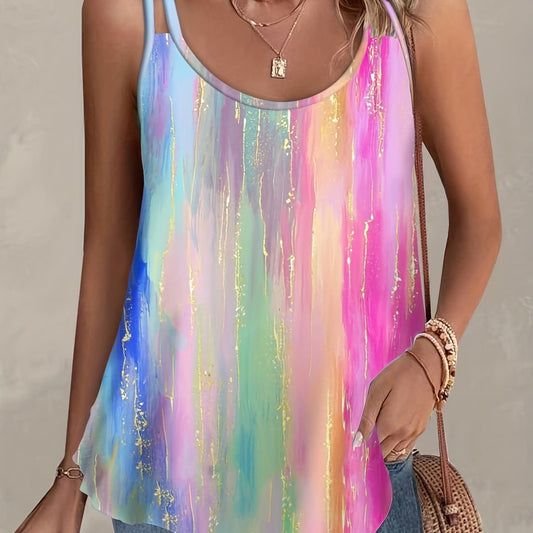 Glitter Rainbow Print Plus Size Casual Tank Top