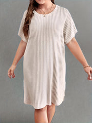 Women's Plus Solid Ribbed Batwing Sleeve Round Neck Loose Fit Dress
