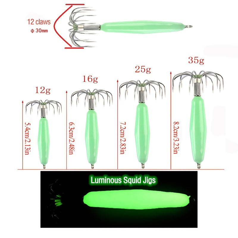 5pcs Luminous Squid Jig Hooks Hard Bait Fluorescent Fishing Stainless Steel