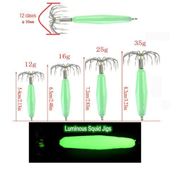 5pcs Luminous Squid Jig Hooks Hard Bait Fluorescent Fishing Stainless Steel