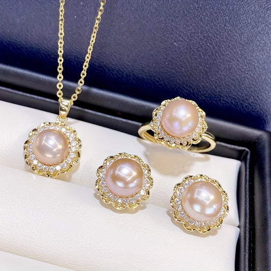 4pcs Girls Faux Pearl Faux Diamond Jewelry Set
