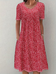 Boho Floral Print Dual Pockets Dress Short Sleeve Women's