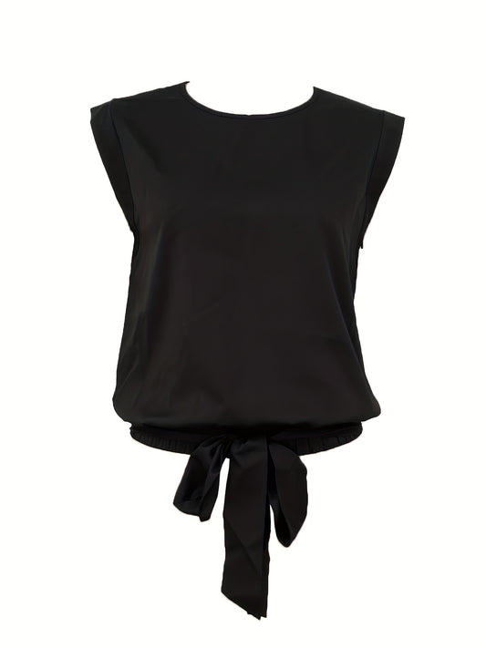 Knotted Wide Strap Top Sleeveless Casual Crew Neck