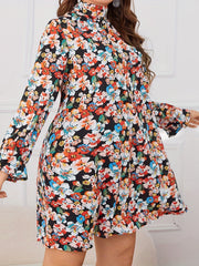 Floral Print Flounce Sleeve Tie Back High Neck Mini Dress