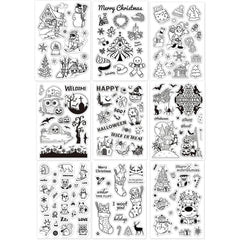 9 Mixed Theme Silicone Clear Stamps Christmas Skiing Halloween Animal Seal