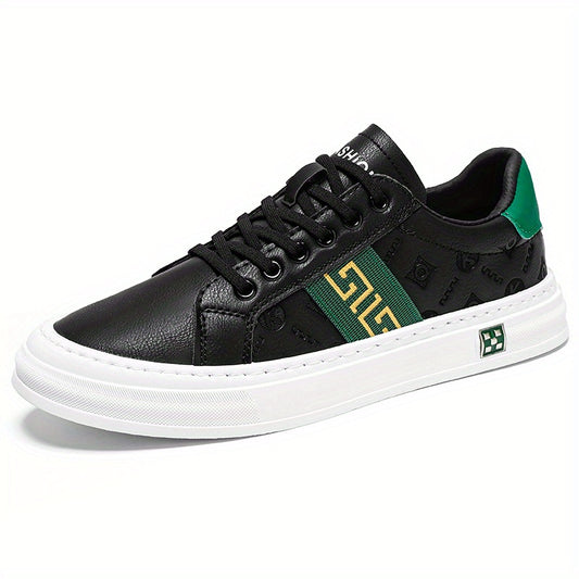 Men's Embossed PU Leather Skate Shoes Lace-up Sneakers