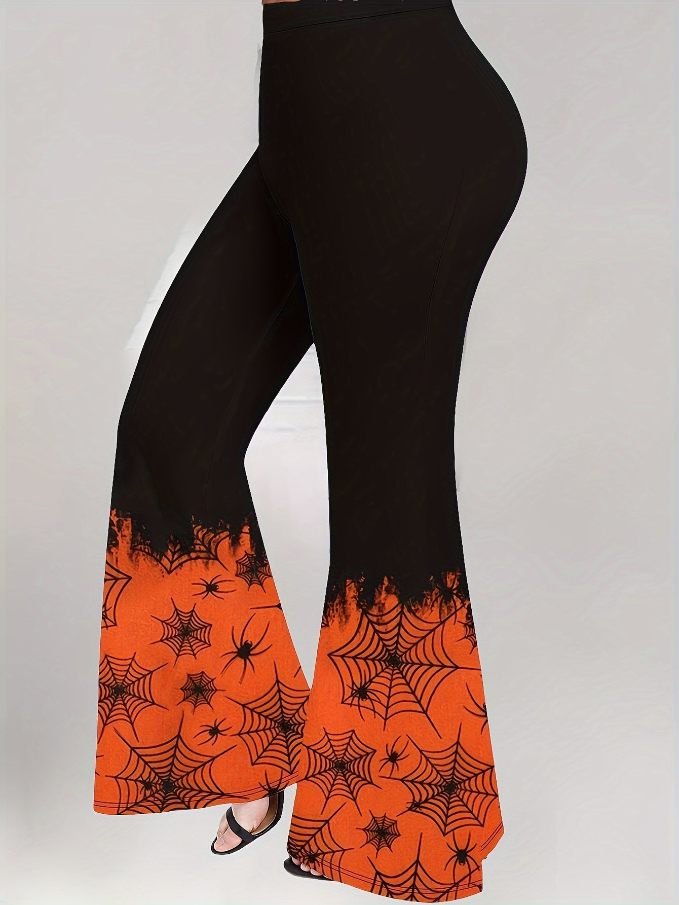 Women's Plus Spider Web Print Elastic High Rise Flared Leg Trousers