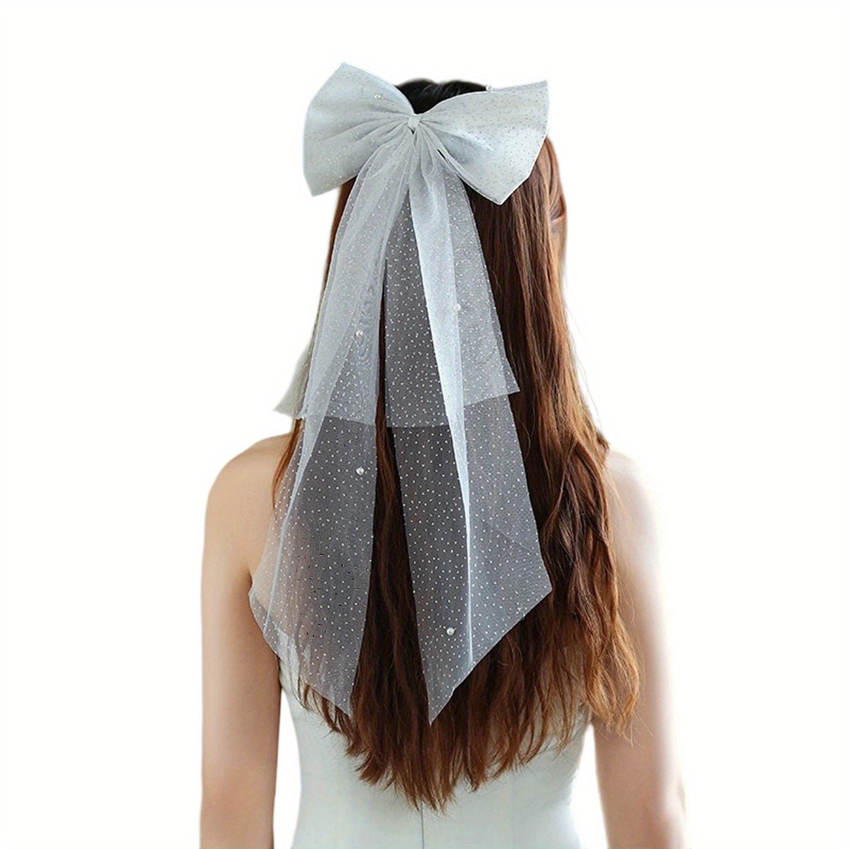 Women's Bridal Hair Bow with Veil Wedding Prom Hair Accessory
