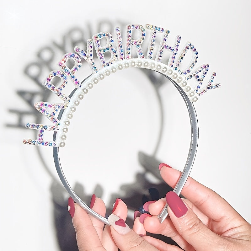 Birthday Headband Rhinestone Hoop Hair Accessories for Girls