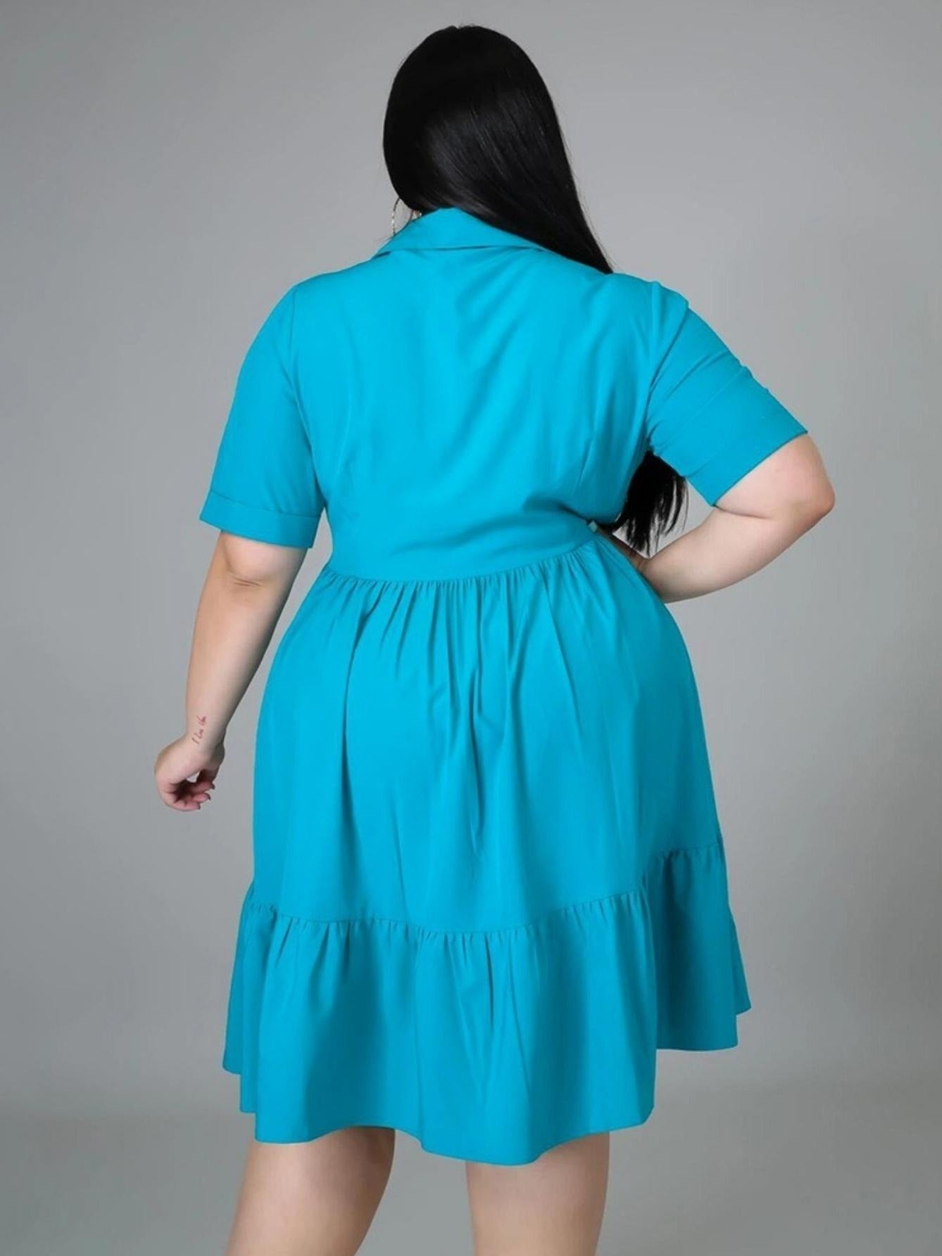 Solid Casual Knee Length Ruffle Dress Spring Fall Dress