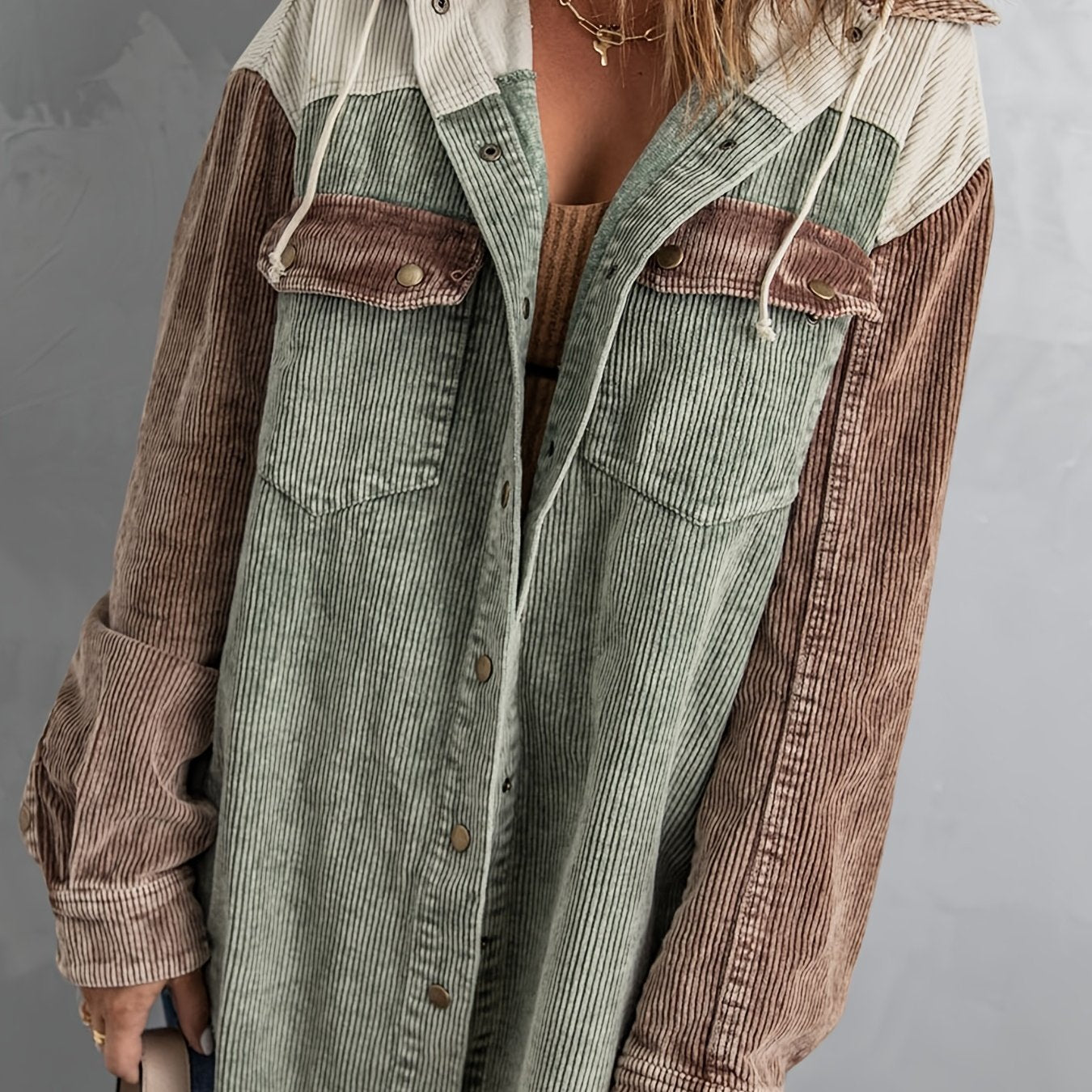 Block Hooded Jacket Casual Women's Outerwear