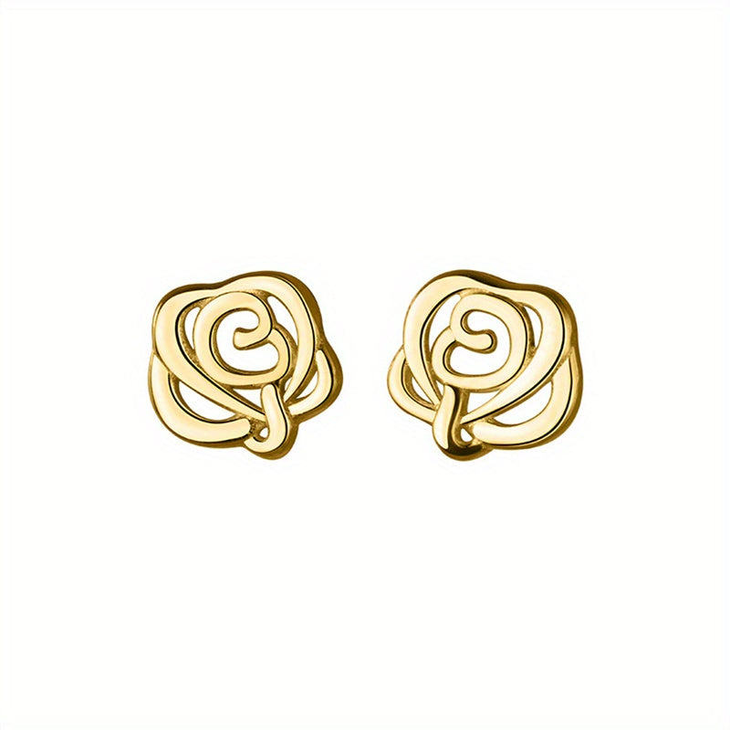Hollow Rose Flower Stud Earrings 14K Plated Daily Wear Accessories