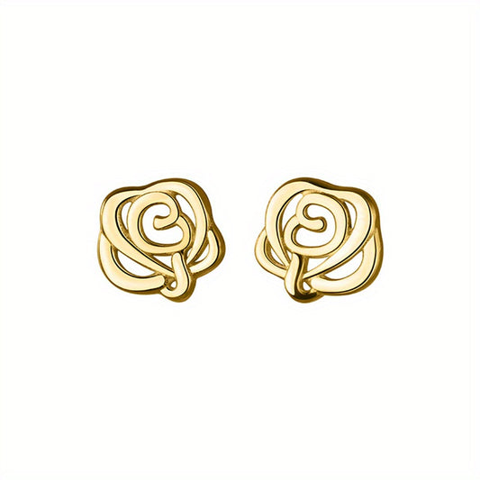 Hollow Rose Flower Stud Earrings 14K Plated Daily Wear Accessories