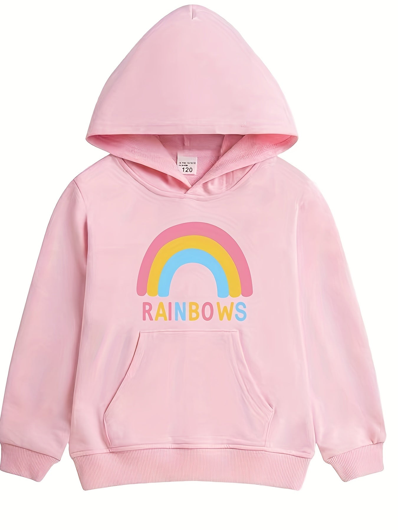 Girls Rainbow Print Hooded Sweatshirt Top