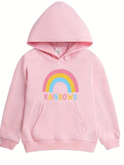Girls Rainbow Print Hooded Sweatshirt Top