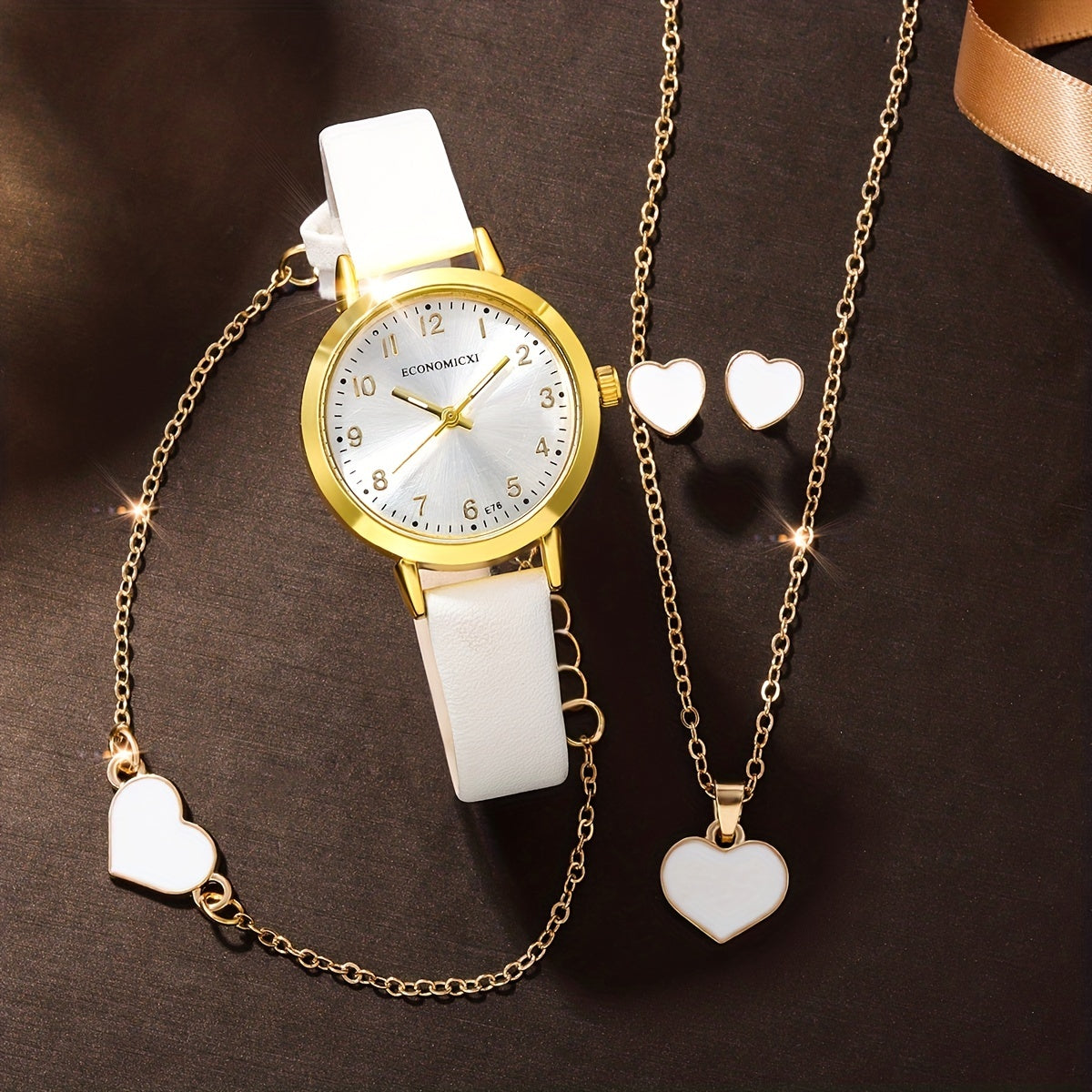 5pcs Casual High School Students Number Shell Band Quartz Watch