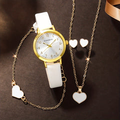 5pcs Casual High School Students Number Shell Band Quartz Watch