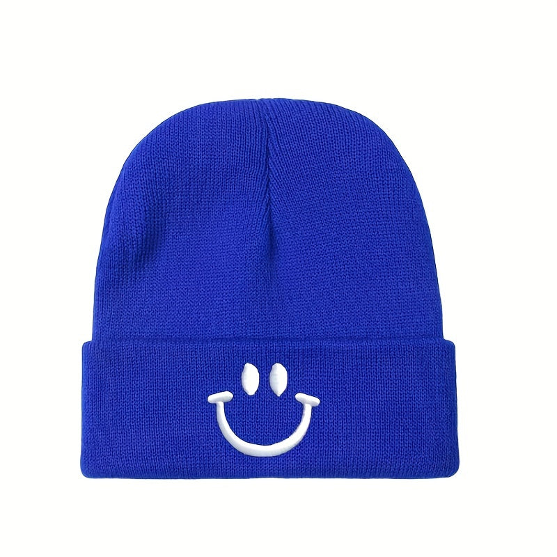 Knitted Hat with Happy Face Embroidery for Men and Women