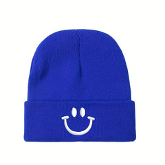 Knitted Hat with Happy Face Embroidery for Men and Women