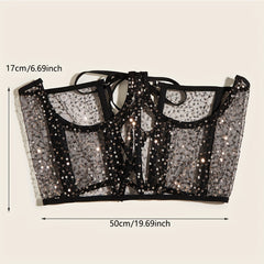 Y2K Transparent Sequin Corset Belt Lace Up Waistband