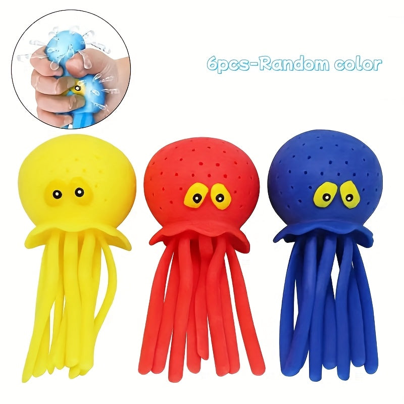 6pcs Octopus Squeeze Toys Splash Water Fun Bathroom Toys Reusable