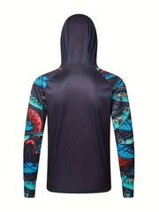 Men's Fish Pattern Hooded Fishing Jacket UV Sunscreen Quick Dry Hoodie