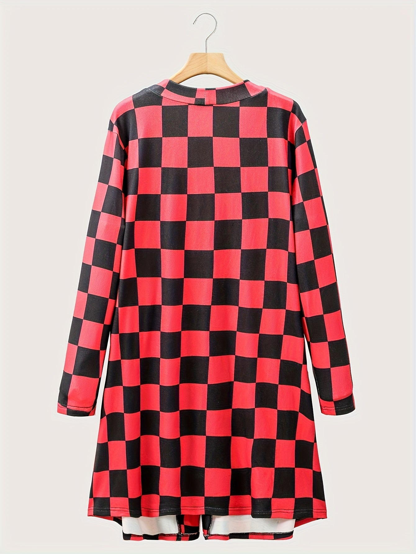  Checker Print Open Front Cardigan