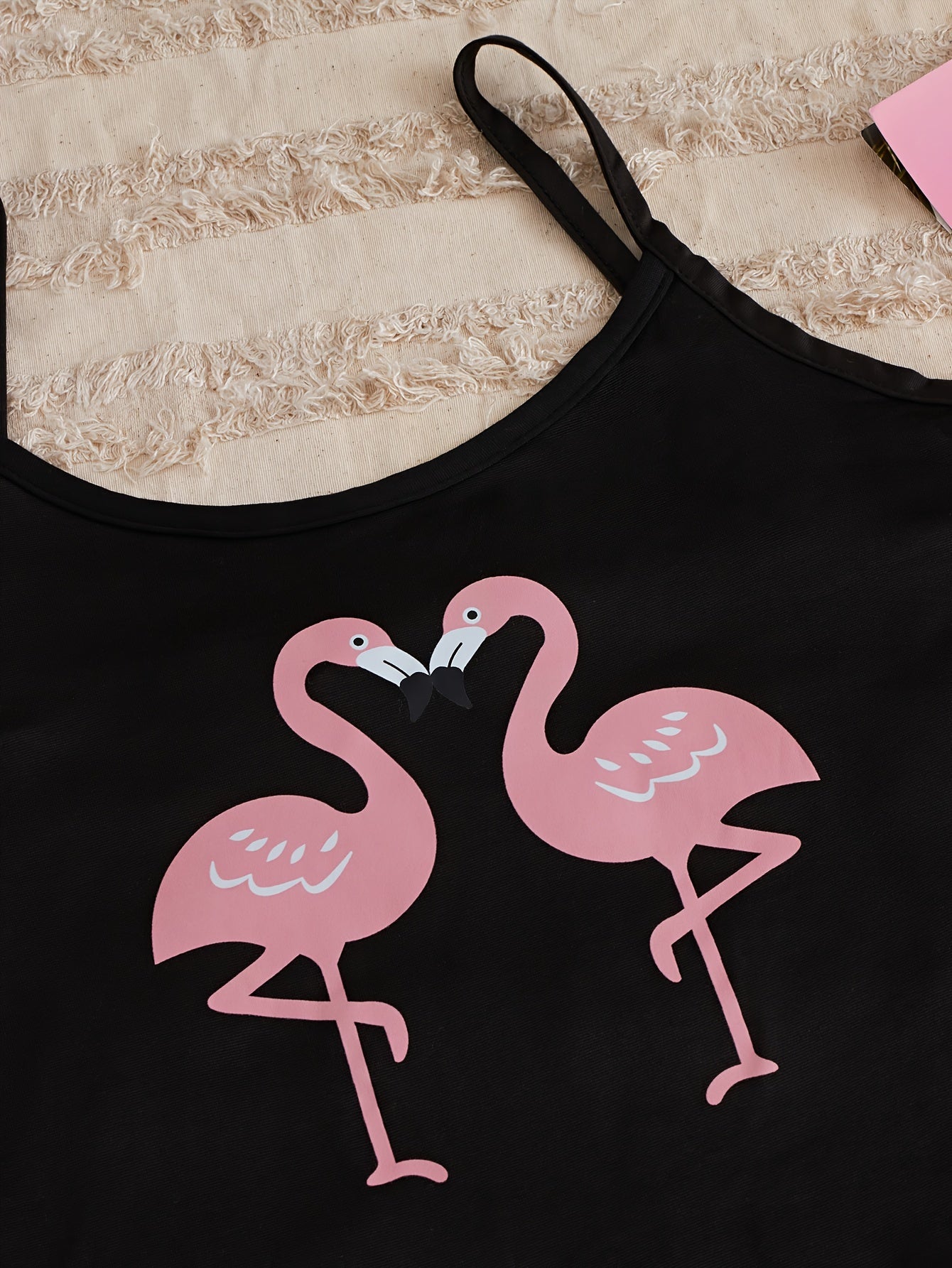 Flamingo Print Pajama Set Cami Top & Shorts & Pants