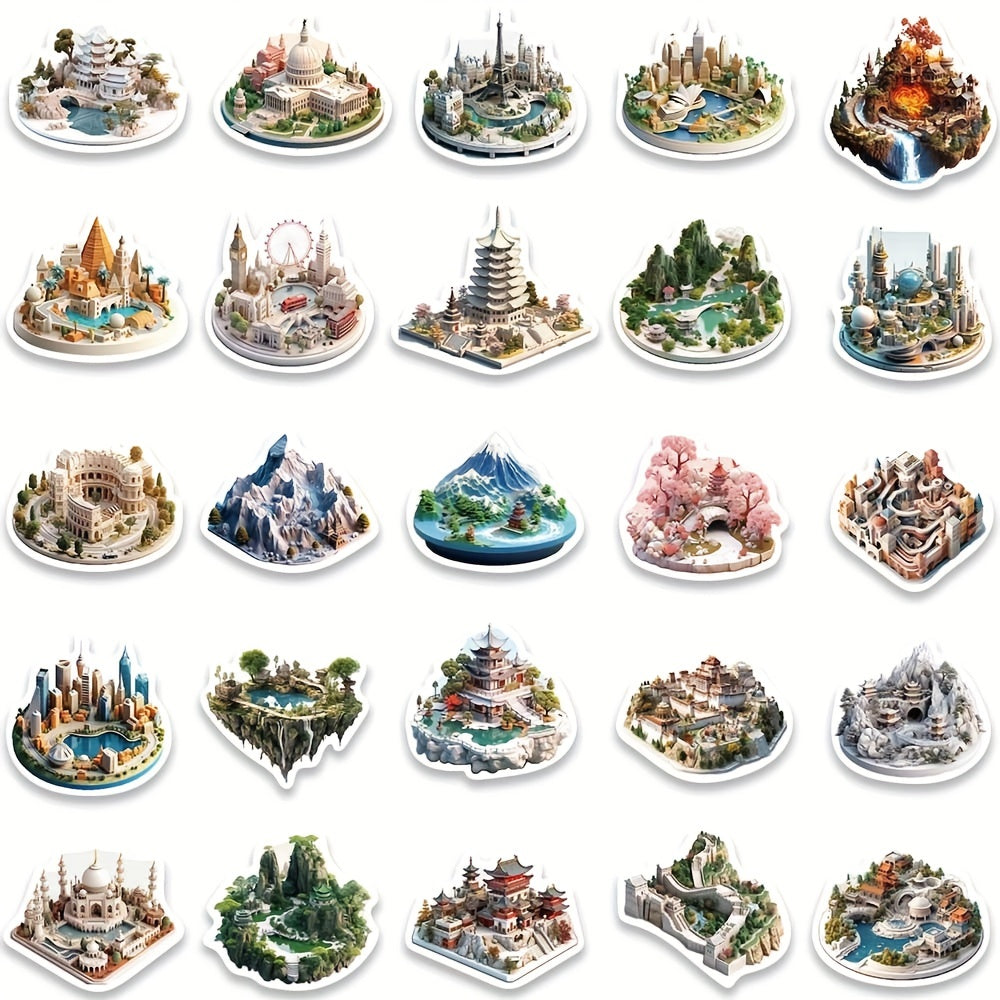 50 PCS 3D Castle World Stickers Waterproof Decals for Luggage