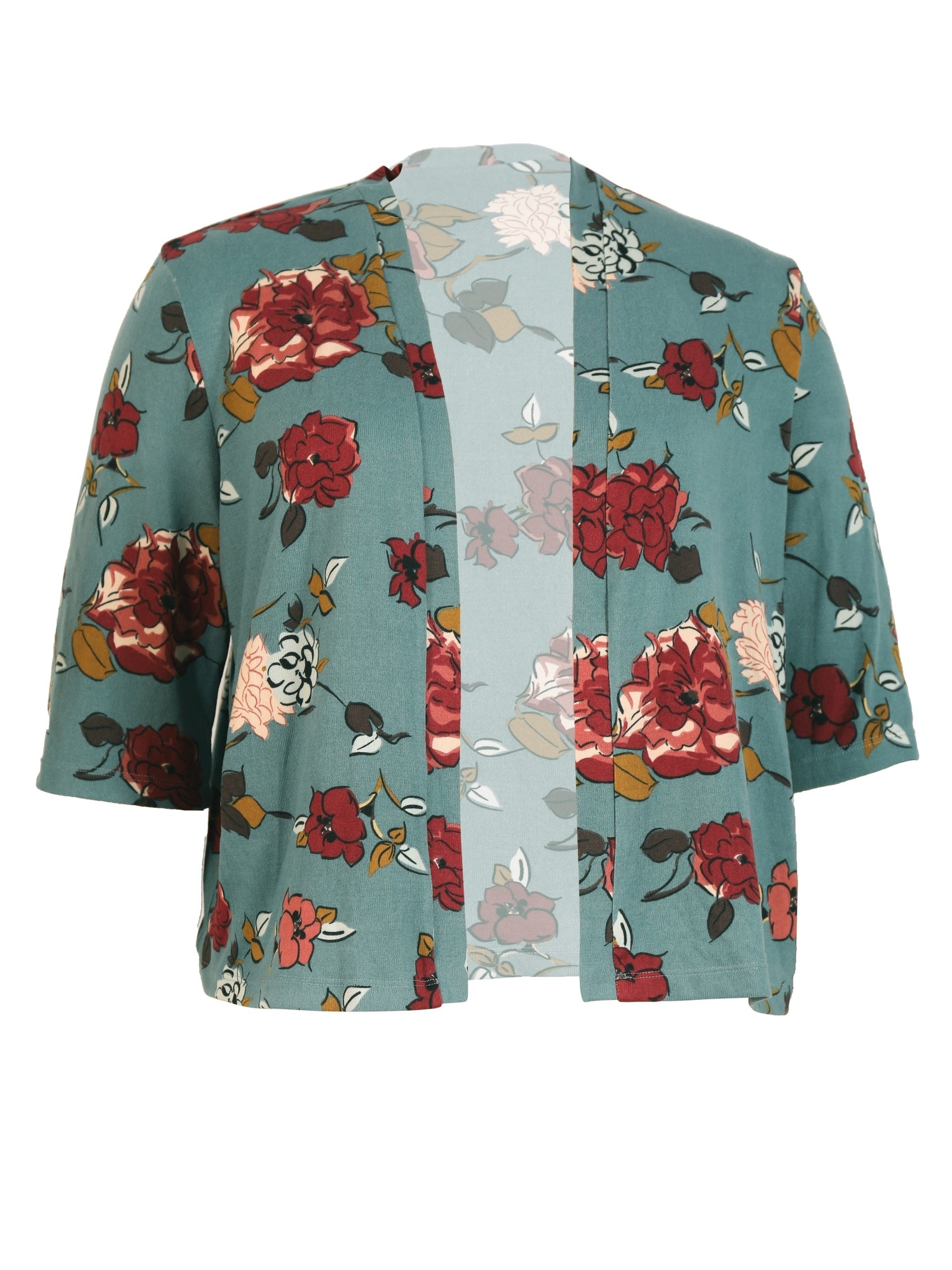  Retro Floral Print Open Front Cardigan