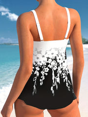  Ombre Floral Print Lace Up Tankini Set