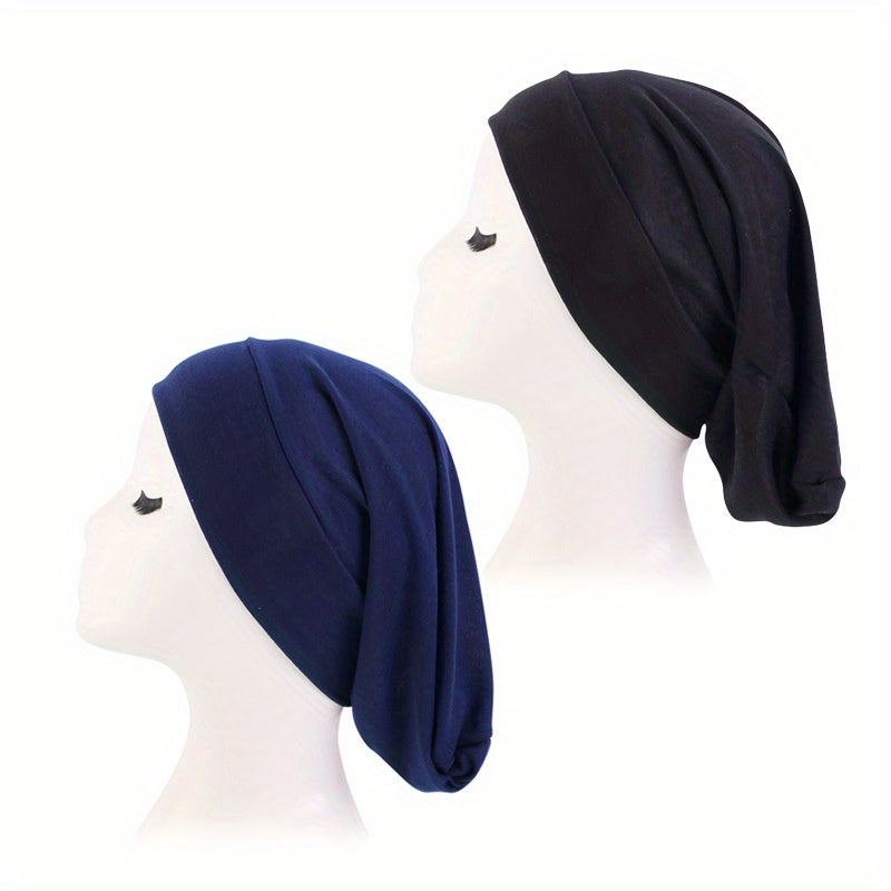 2pcs Elastic Wide Turban Inner Cap Soft Underscarf Beanie Cap For Women