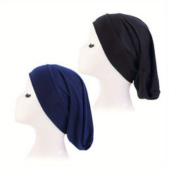 2pcs Elastic Wide Turban Inner Cap Soft Underscarf Beanie Cap For Women