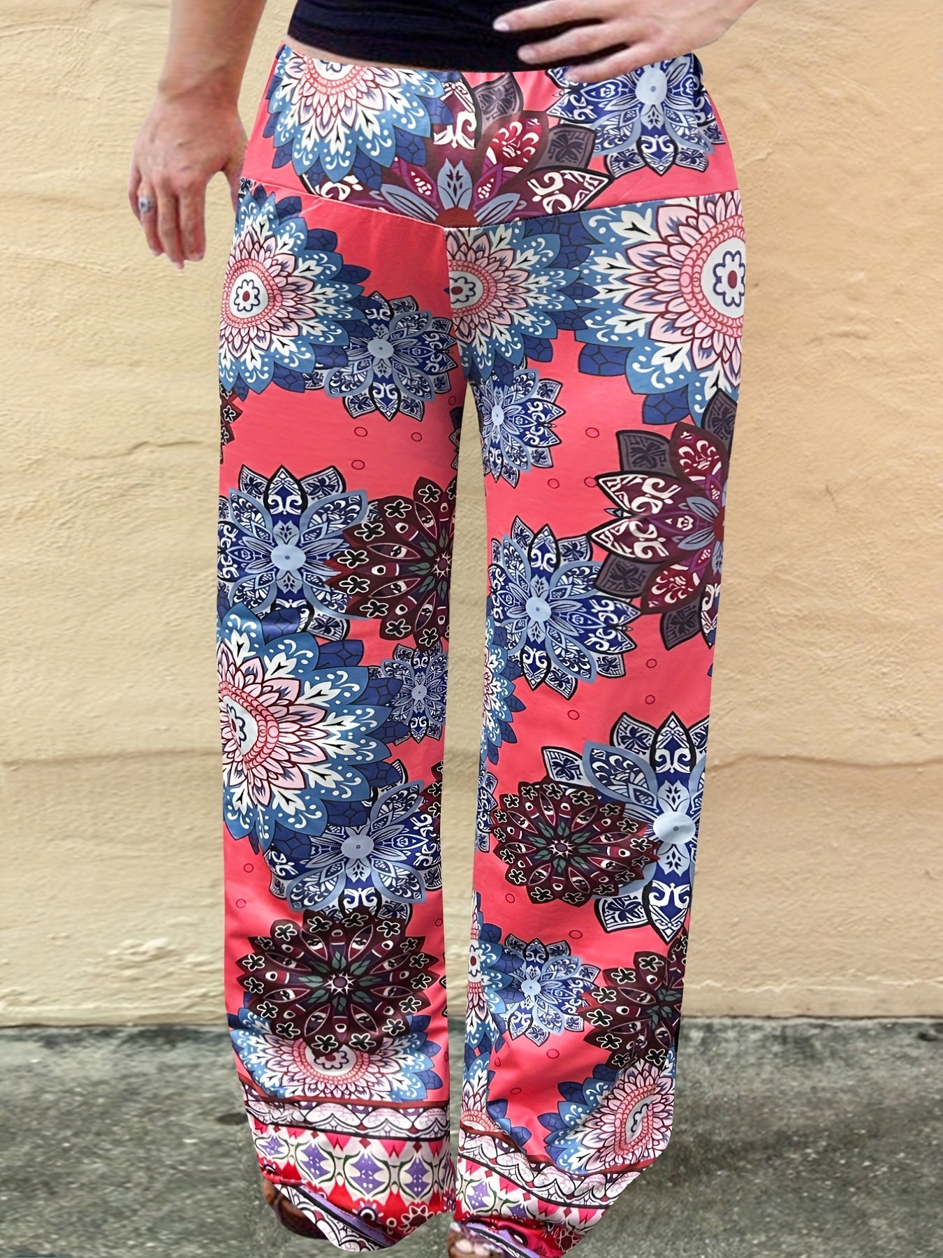 Women's Plus Colorblock Geometric Print Wide Leg Pants