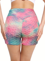 Tie Dye Honeycomb Running Shorts High Waist Yoga Activewear